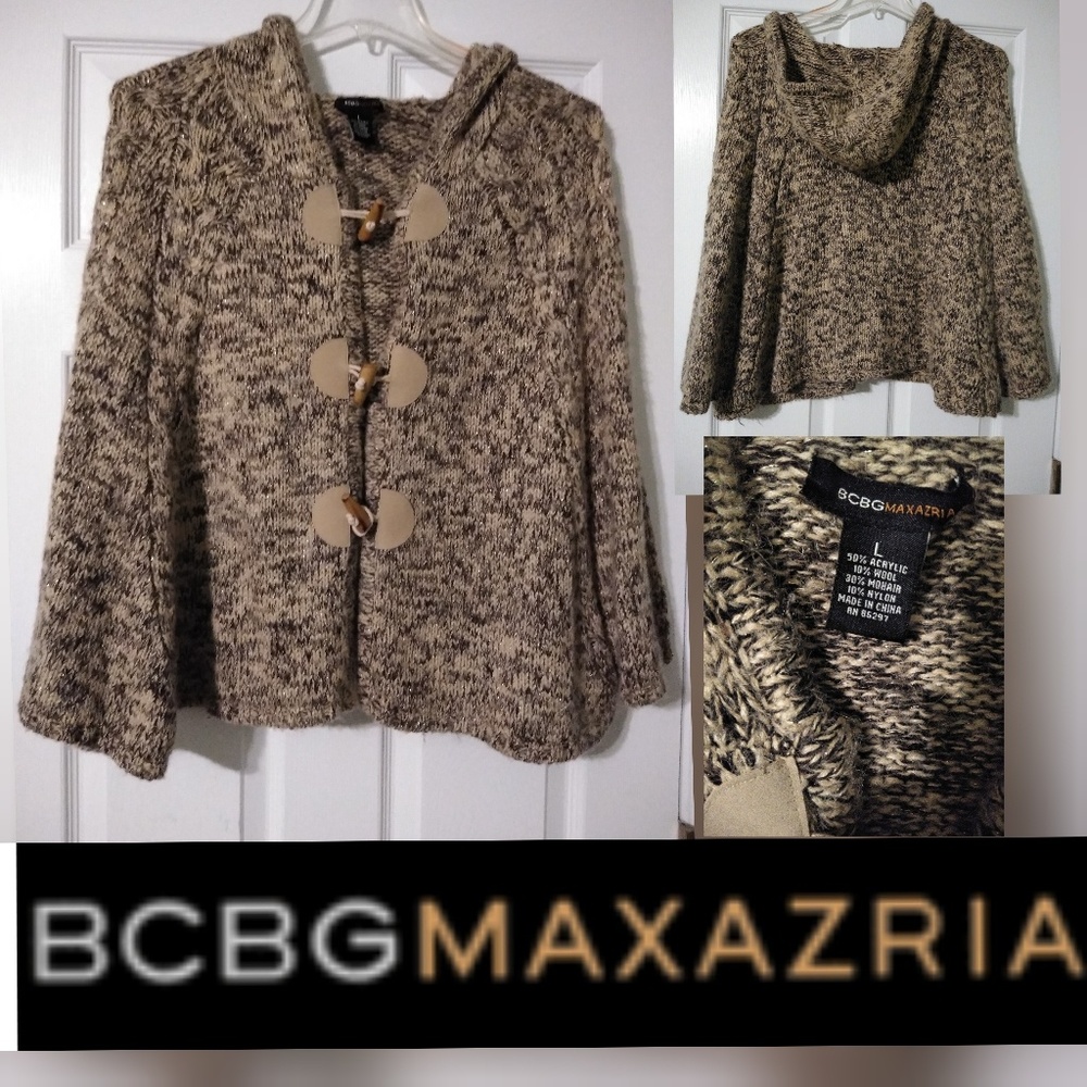 Bcbg poncho cardigan hoodie brown L wool-blend